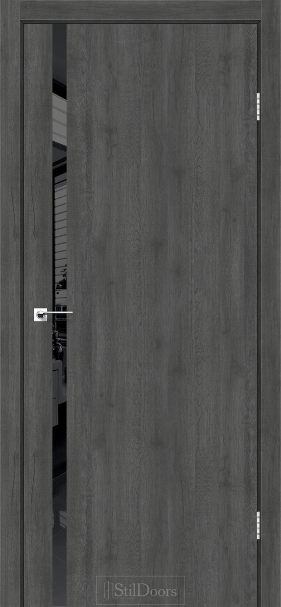 Міжкімнатні двері StilDoors LOFT GLASS Дуб смокі Чорне скло Плівка