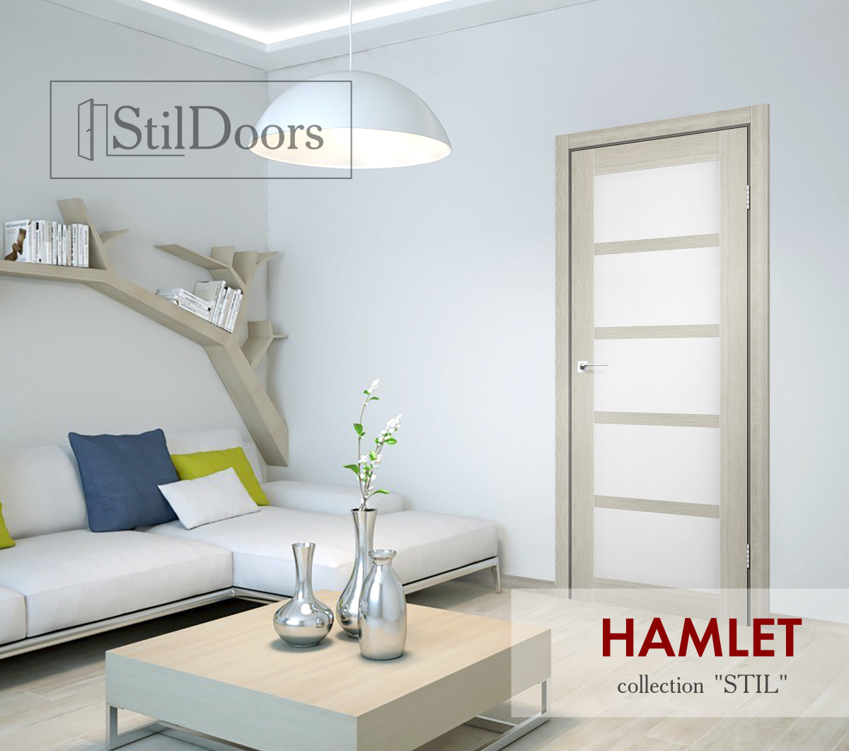 Міжкімнатні двері StilDoors HAMLET Дуб Альба Сатин білий Плівка