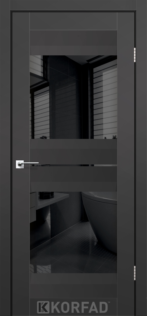 Міжкімнатні двері Korfad AL-07 Super PET антрацит Чорне скло Плівка
