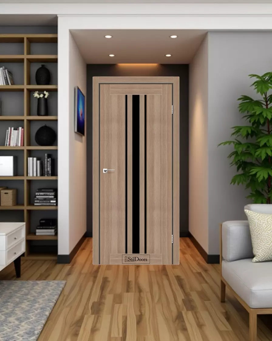 Міжкімнатні двері StilDoors ARIZONA Вільха Класична Чорне скло Плівка Двері в інтер'єрі