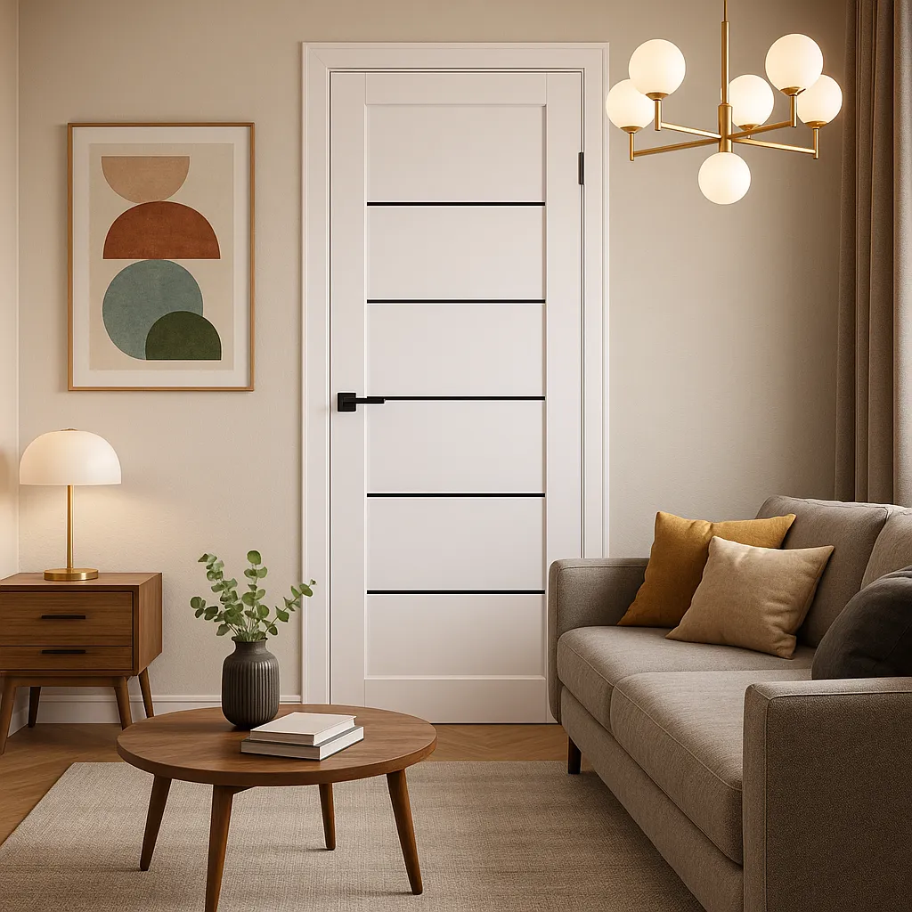 Міжкімнатні двері КФД Vena Білий матовий Чорне скло Плівка Двері в інтер'єрі