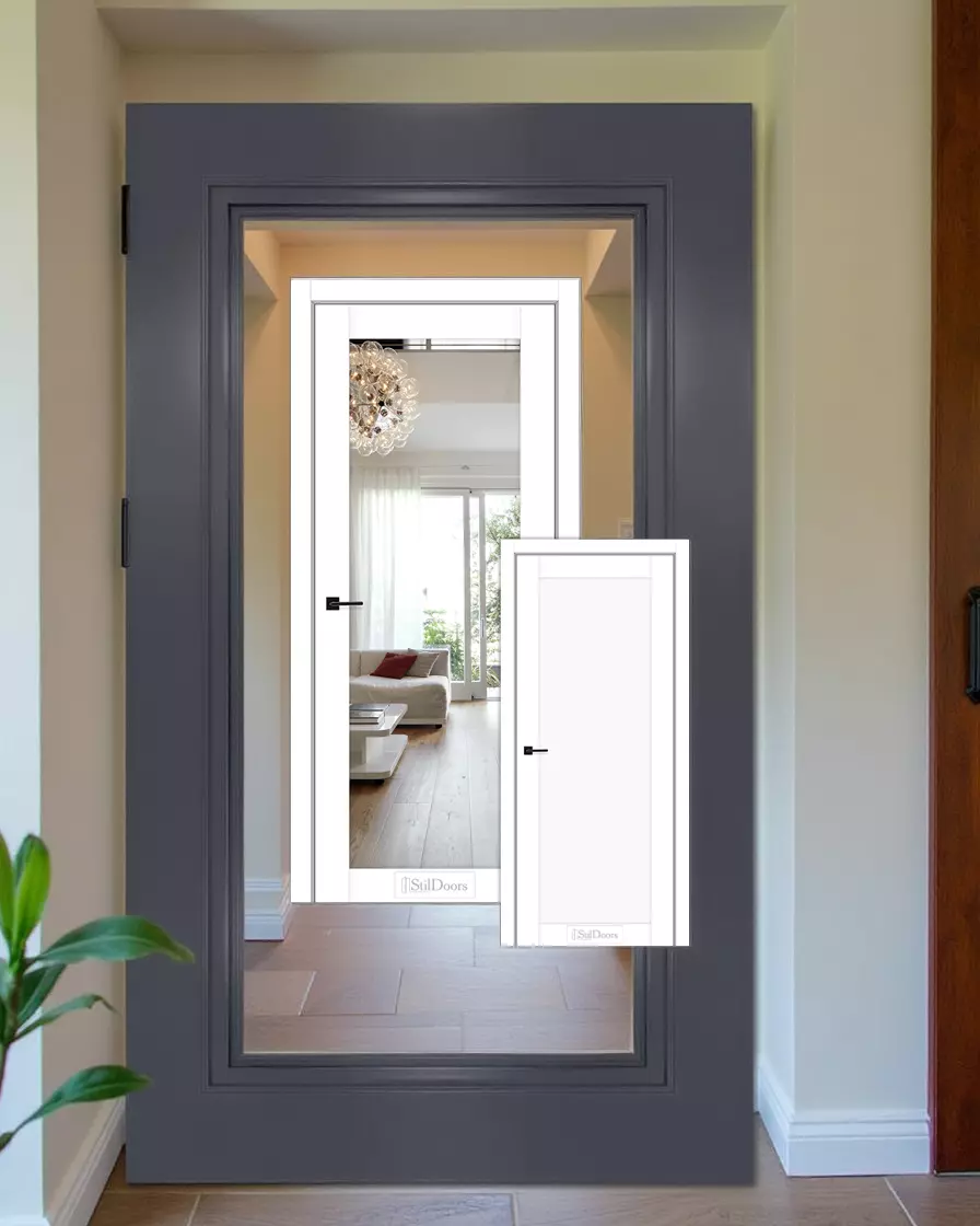 Міжкімнатні двері StilDoors VERMONT Білий Мат Дзеркало срібло Плівка Двері в інтер'єрі