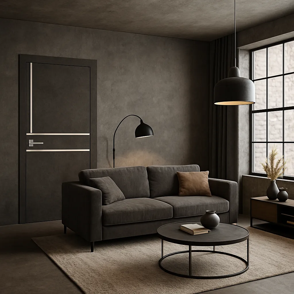 Міжкімнатні двері Korfad ALUMINIUM LOFT PLATO ALP-07 Лофт бетон Плівка Двері в інтер'єрі
