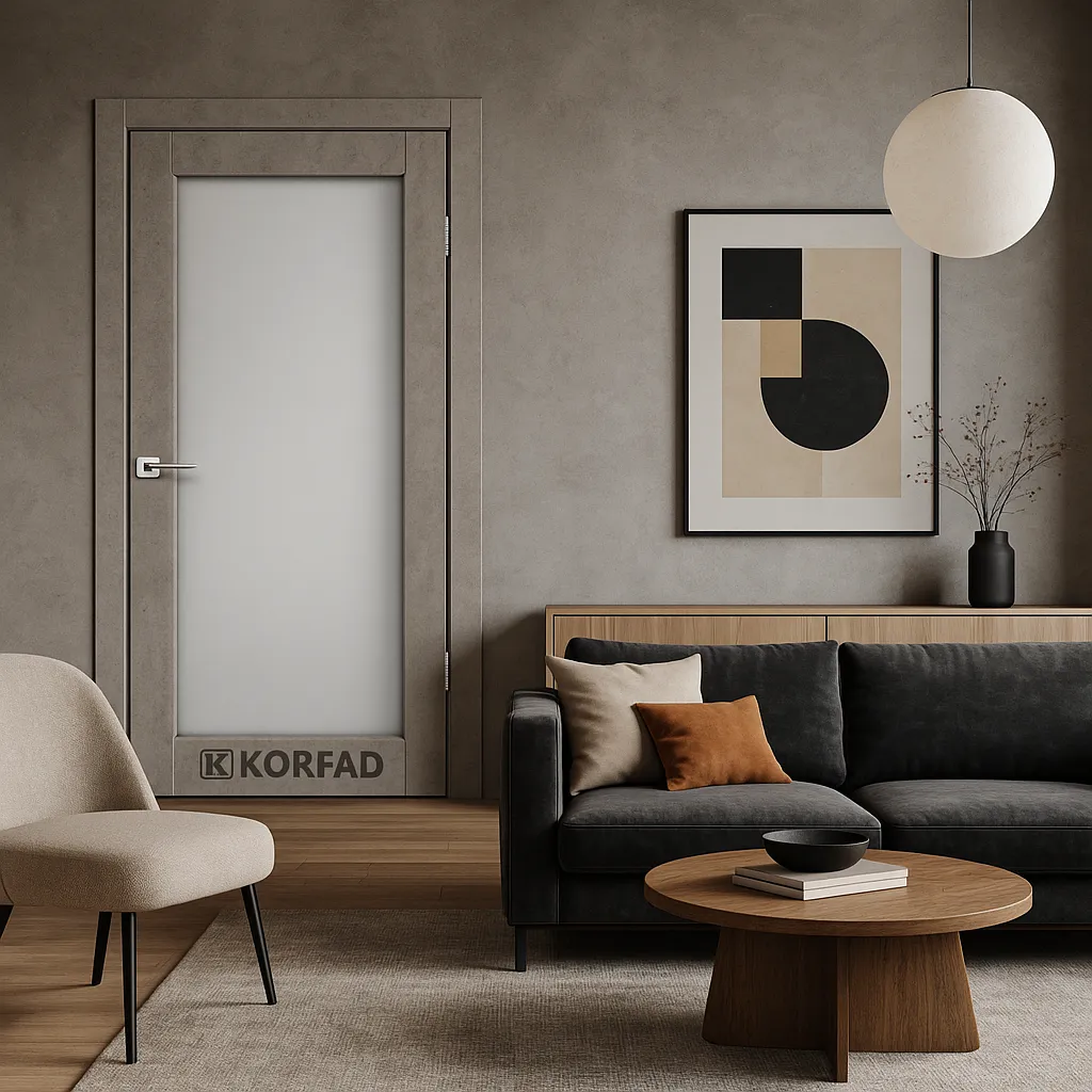 Міжкімнатні двері Korfad Sanvito SV-01 Лайт бетон Плівка Двері в інтер'єрі