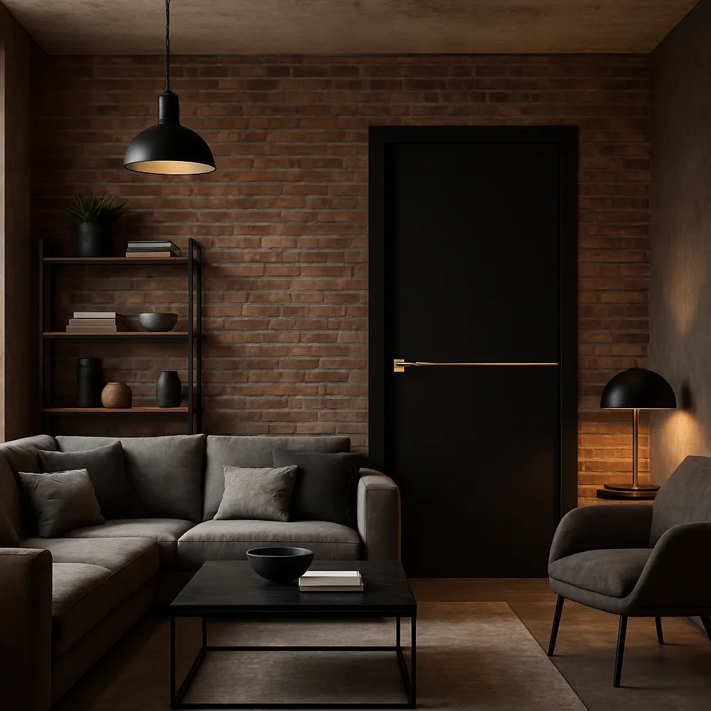 Міжкімнатні двері Korfad Deco loft plato DLP-01 Super PET чорний Глухі Плівка Двері в інтер'єрі