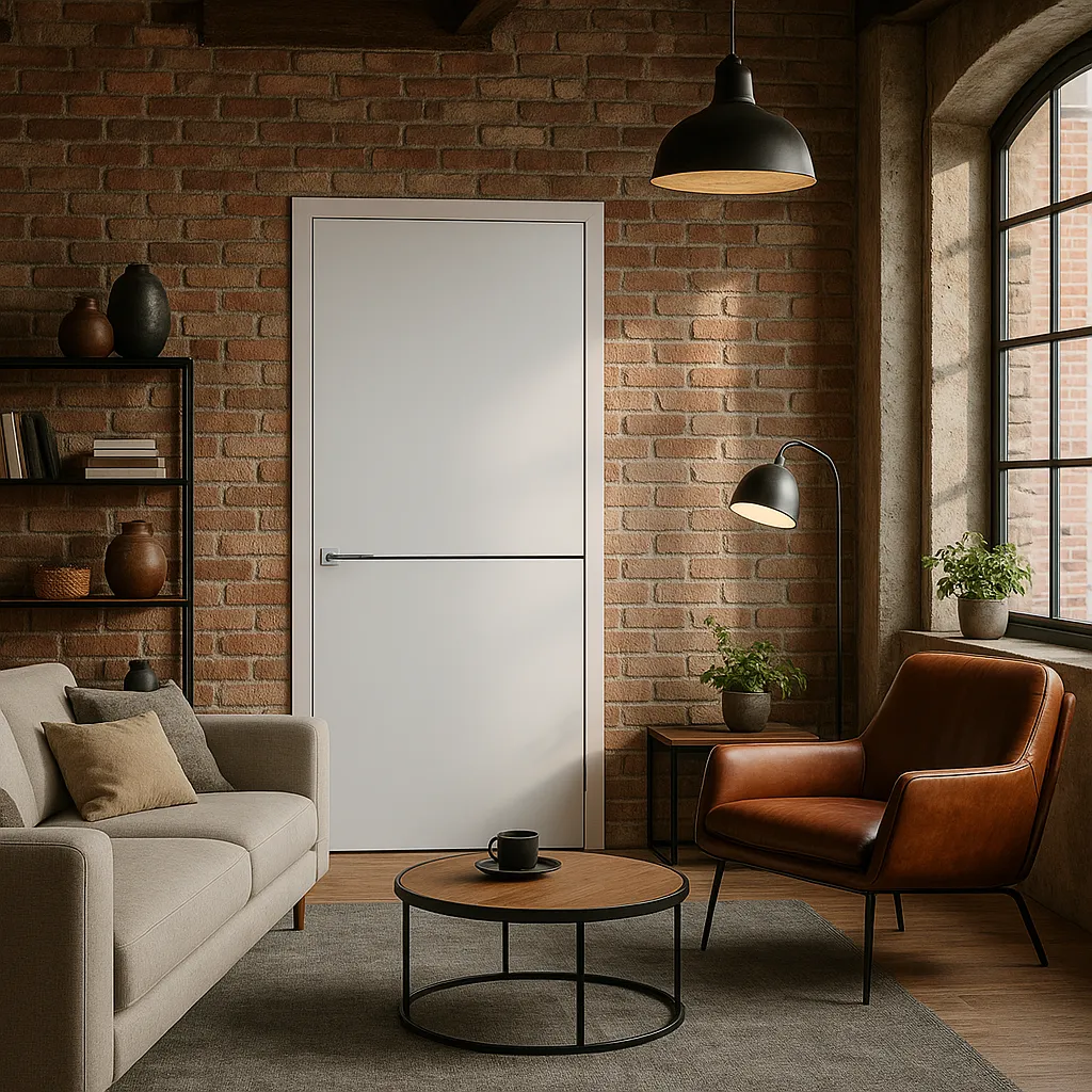Міжкімнатні двері Korfad Deco loft plato DLP-01 Super PET сірий Глухі Плівка Двері в інтер'єрі