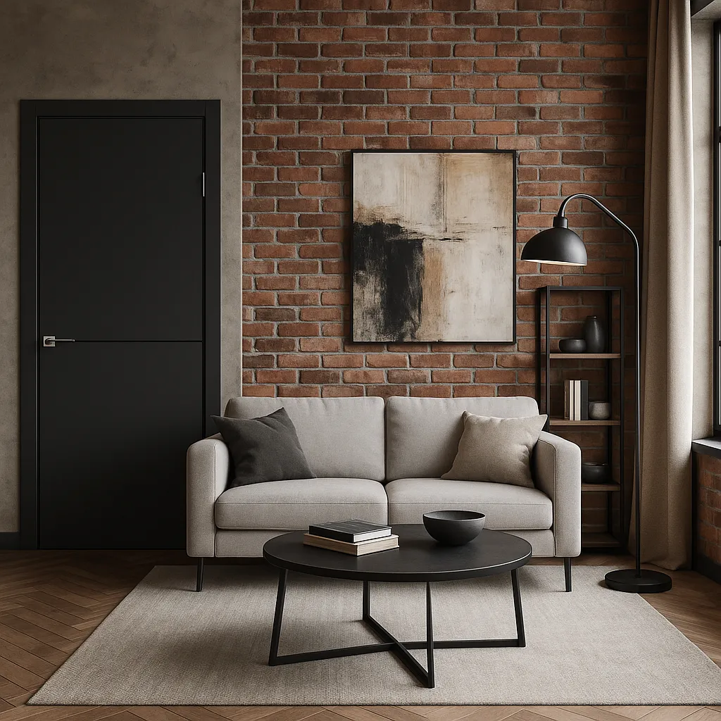 Міжкімнатні двері Korfad Deco loft plato DLP-01 Super PET антрацит Глухі Плівка Двері в інтер'єрі