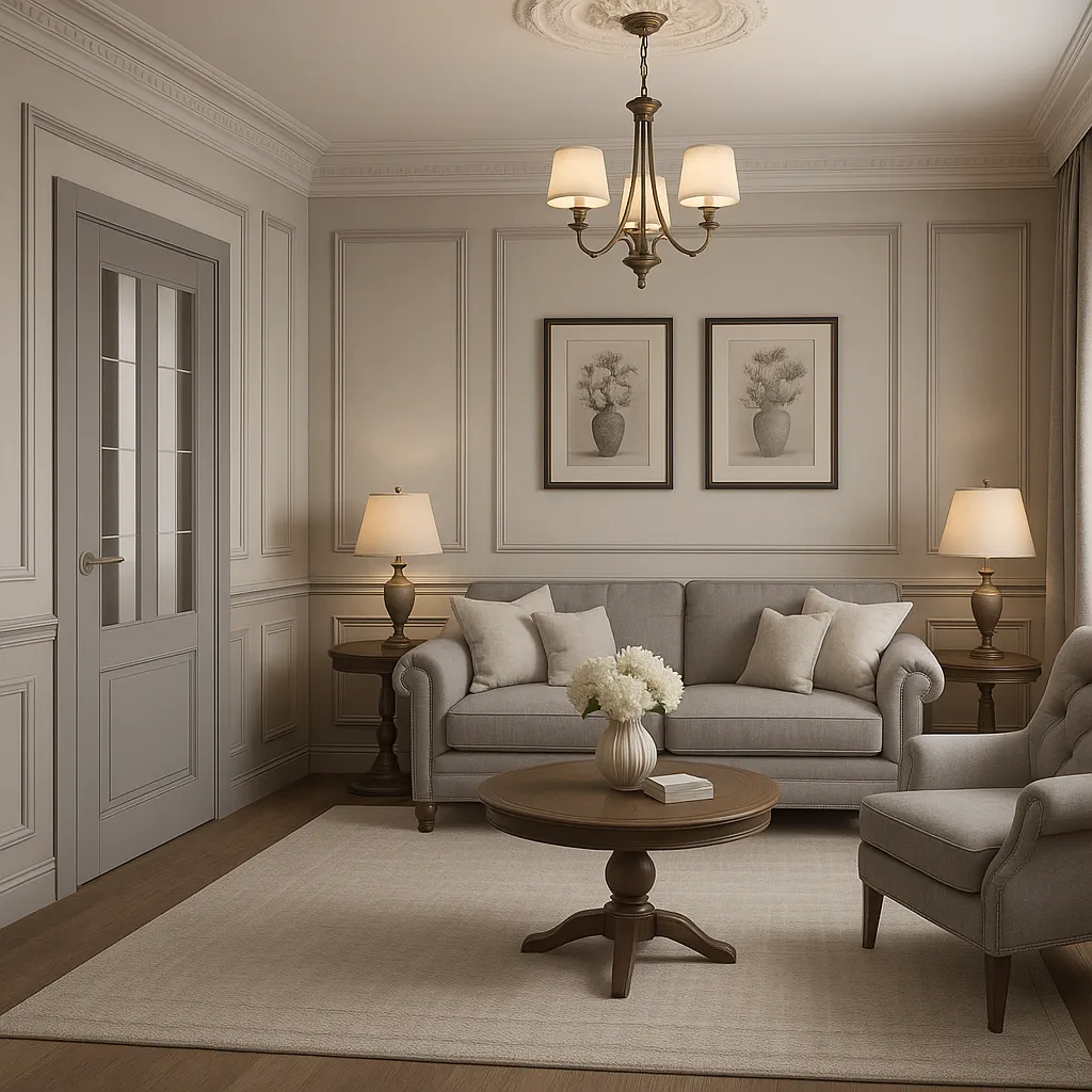 Міжкімнатні двері Estetdoors Grand 2D /5 RAL7036 Сатин білий з малюнком Фарба Двері в інтер'єрі