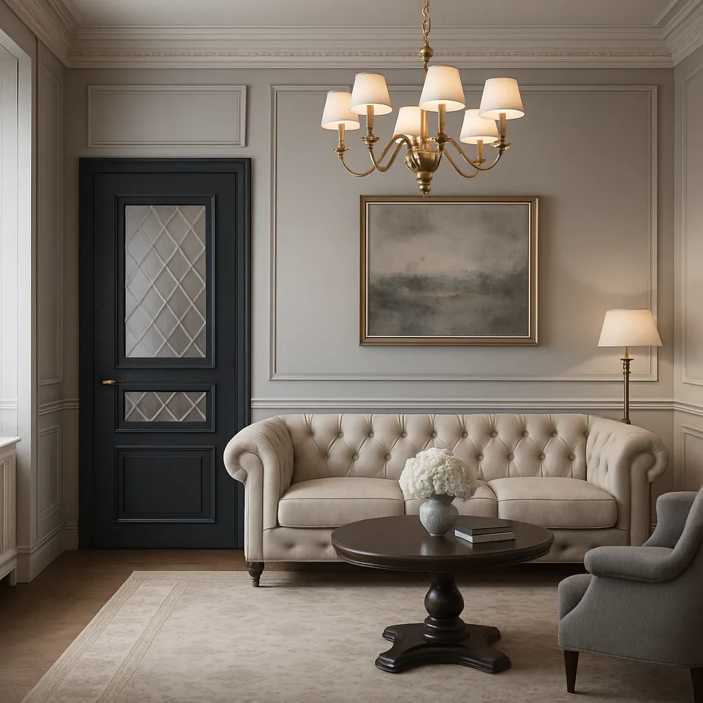 Міжкімнатні двері Estetdoors Grand 3D /1.3 RAL7016 Сатин білий з малюнком Фарба Двері в інтер'єрі