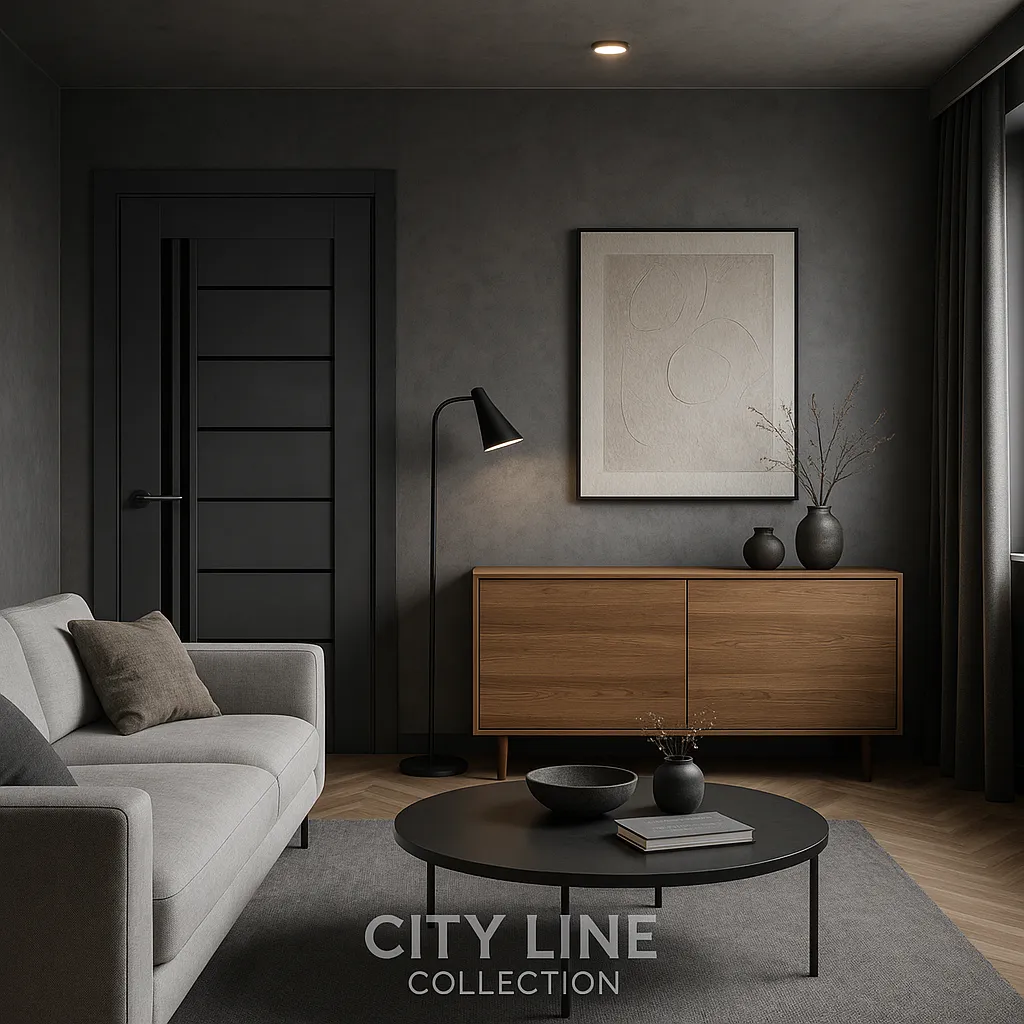 Міжкімнатні двері City Line COLORADO Хромікс Антрацит Чорне скло Плівка Двері в інтер'єрі